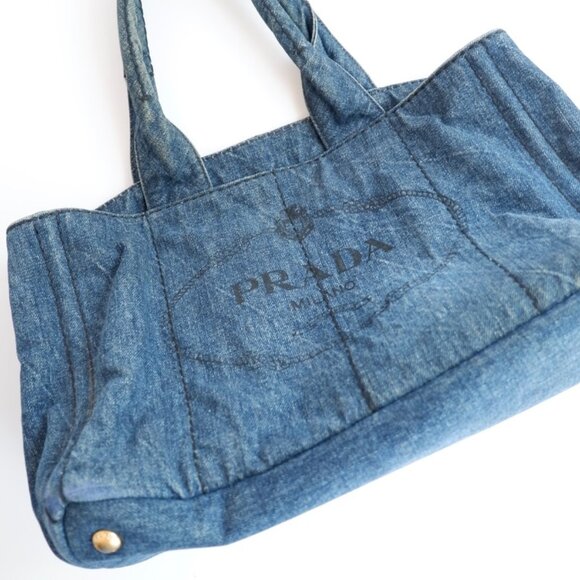 Authentic Preowned Prada Navy Denim Canapa Tote Bag - Picture 1 of 16